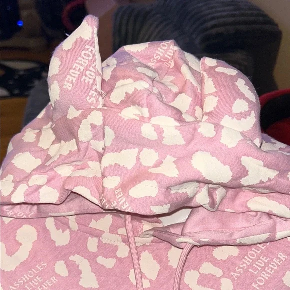 BNIP ASSHOLES LIVE FOREVER PINK LEOPARD HOODIE W/HORNS SMALL - Picture 4 of 8